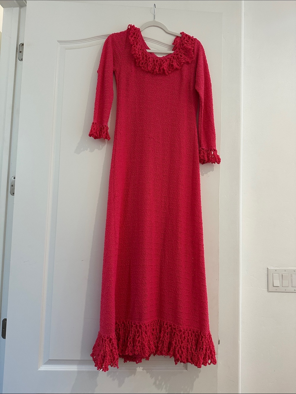 Hot pink Long Knit Dress with Ruffle Trim
